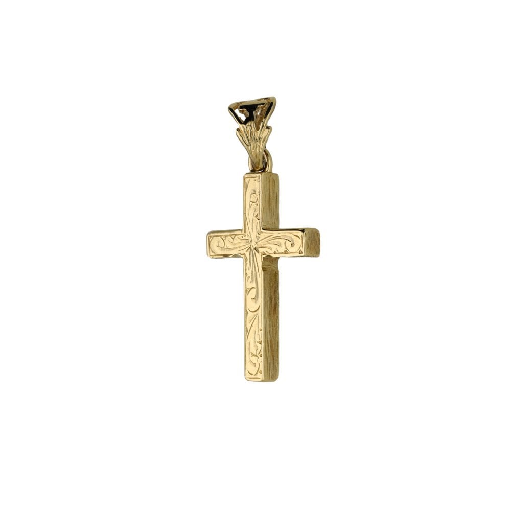9ct Yellow Gold Small Patterned Cross - 3.7g