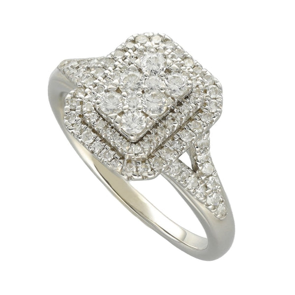 9ct White Gold Diamond Halo Cluster Ring - 0.50ct