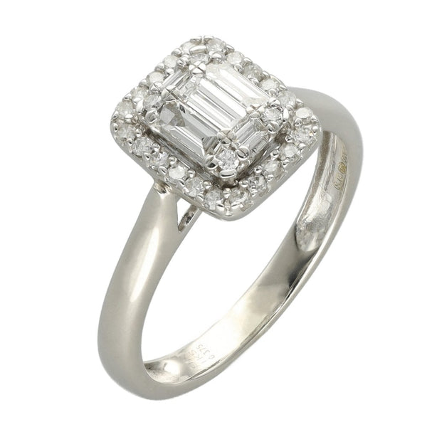 9ct White Gold Diamond Halo Cluster Ring - 0.43ct
