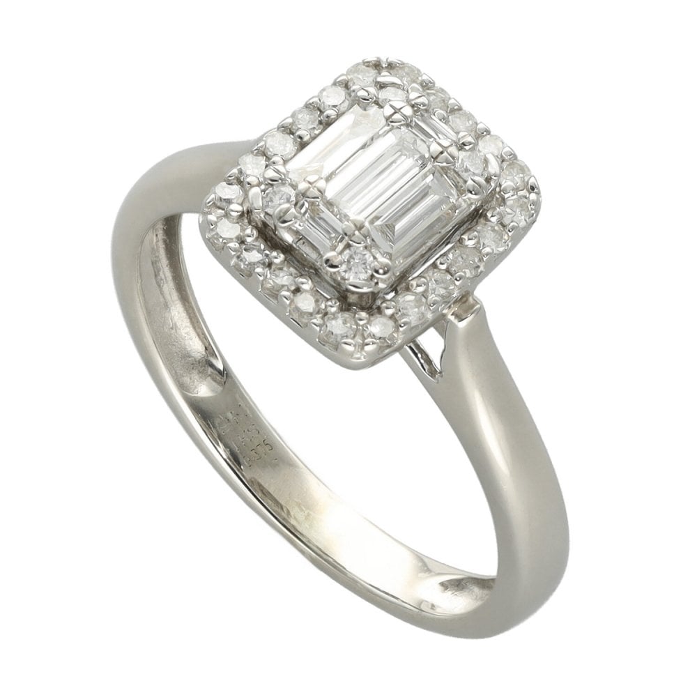 9ct White Gold Diamond Halo Cluster Ring - 0.43ct