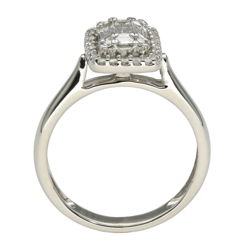 9ct White Gold Diamond Halo Cluster Ring - 0.43ct