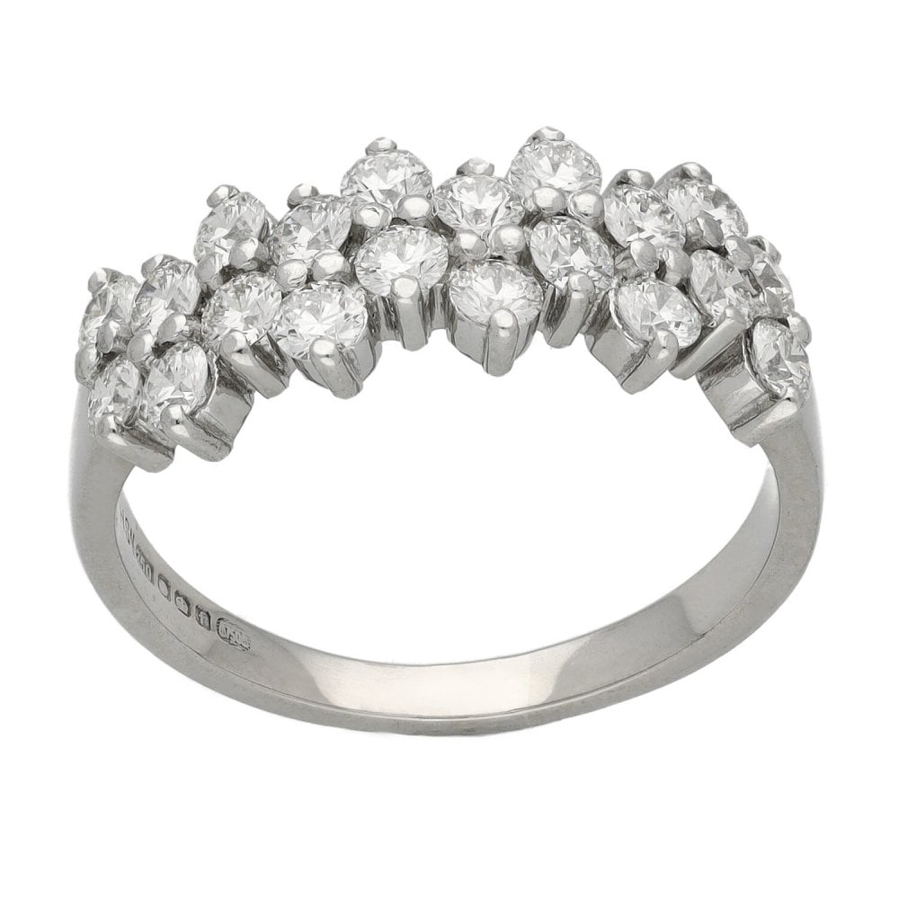 Ladies 18ct White Gold Diamond Cluster Row Ring - 1.60ct