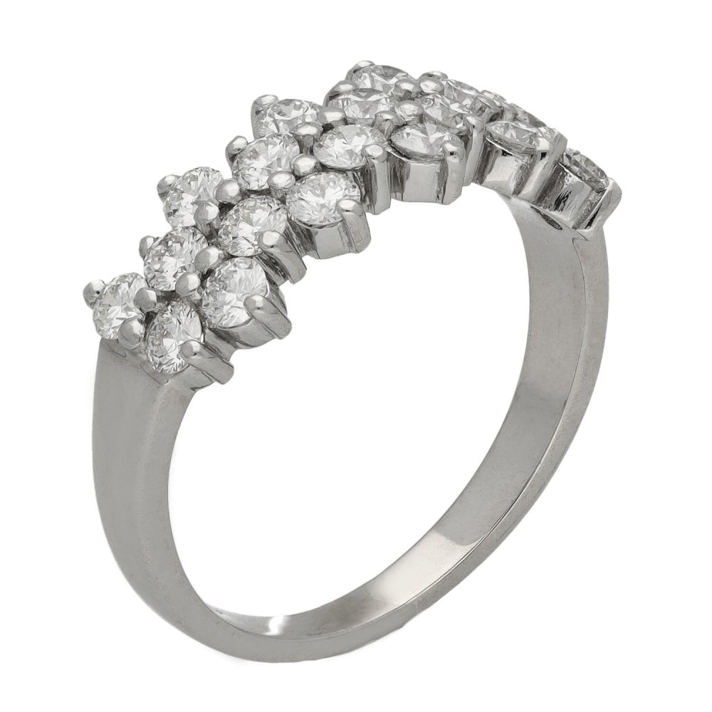 Ladies 18ct White Gold Diamond Cluster Row Ring - 1.60ct