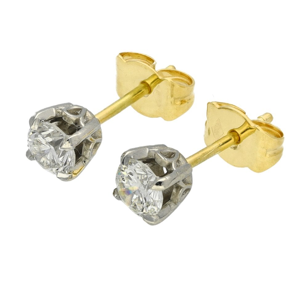 Ladies 18ct Yellow Gold Diamond Stud Earrings - 0.74ct