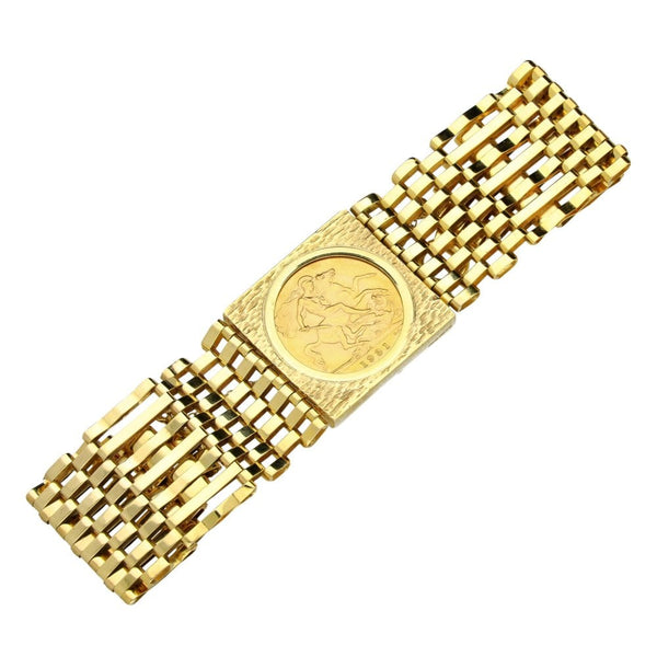 9ct Yellow Gold 1931 Full Sovereign Set Gate Bracelet -  27.9g