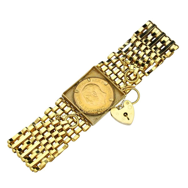 9ct Yellow Gold 1931 Full Sovereign Set Gate Bracelet -  27.9g