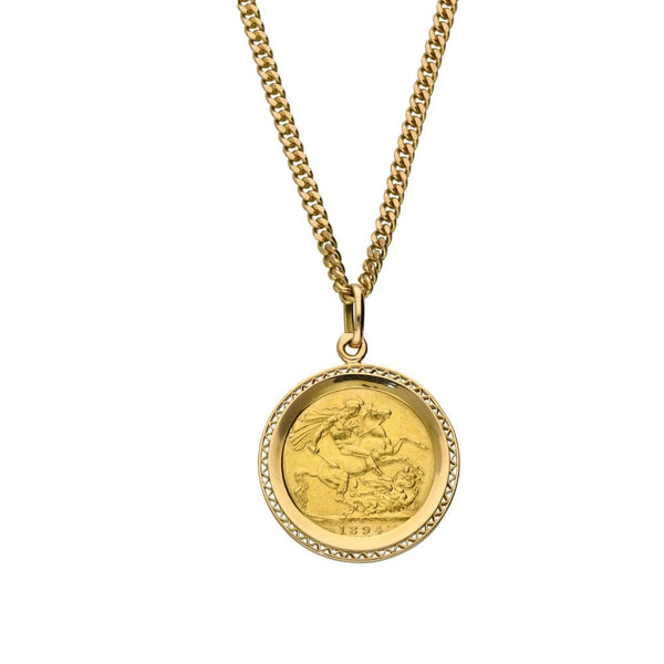 1894 Yellow Gold Full Sovereign Coin Pendant & Chain - 24"