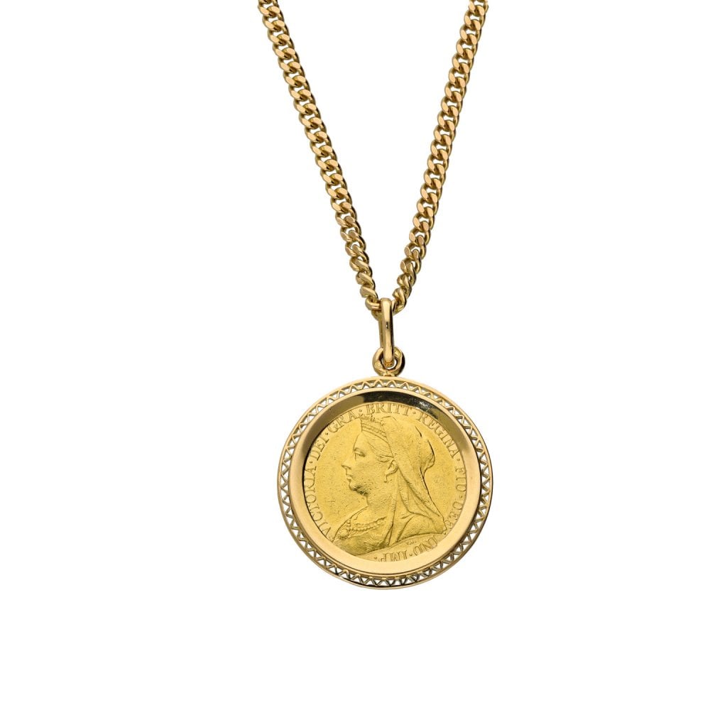 1894 Yellow Gold Full Sovereign Coin Pendant & Chain - 24"