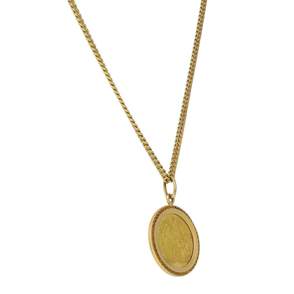 1894 Yellow Gold Full Sovereign Coin Pendant & Chain - 24"