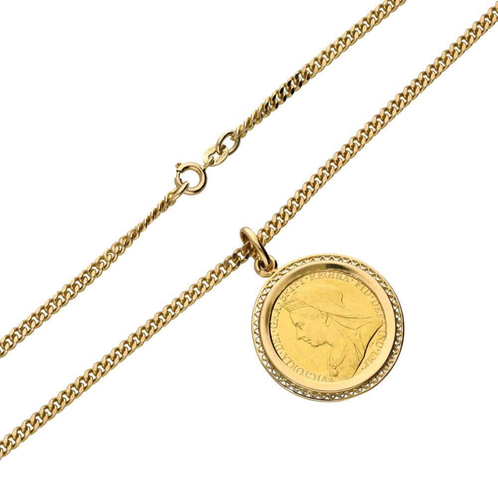 1894 Yellow Gold Full Sovereign Coin Pendant & Chain - 24"