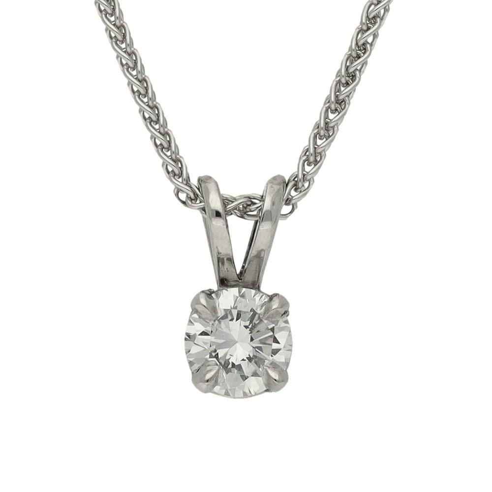 Ladies 18ct White Gold Diamond Solitaire Pendant & 16" Chain
