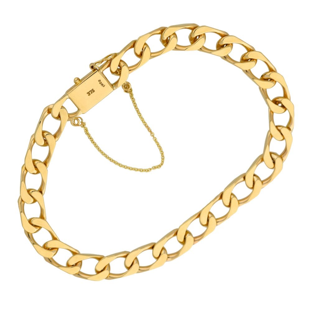 Mens 9ct Yellow Gold Curb Bracelet - 19.8g
