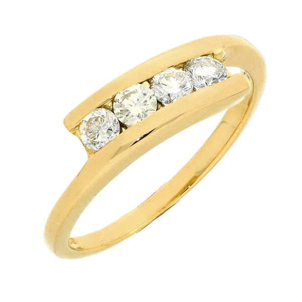 Ladies 14ct Yellow Gold Four Stone Diamond Twist Ring - 0.32ct