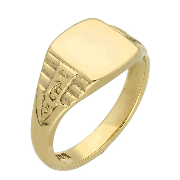 Mens 9ct Yellow Gold Signet Ring - Size V - 8.1g
