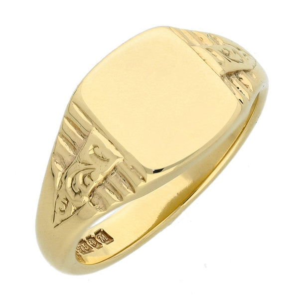 Mens 9ct Yellow Gold Signet Ring - Size V - 8.1g