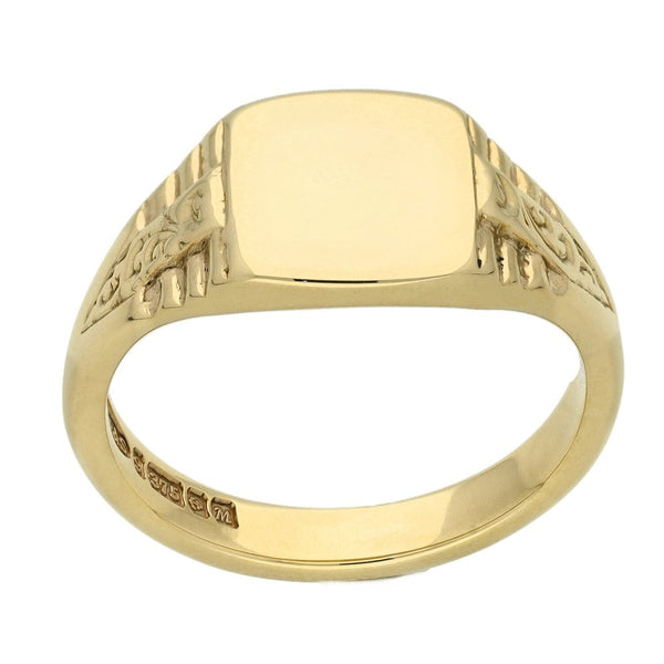 Mens 9ct Yellow Gold Signet Ring - Size V - 8.1g