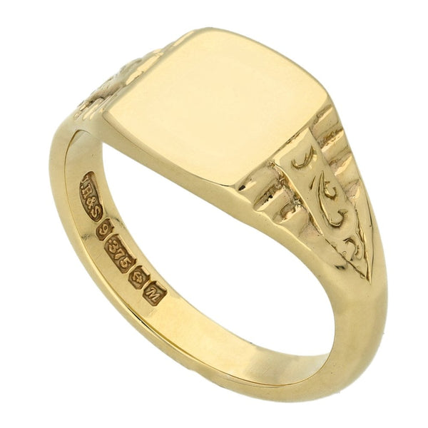 Mens 9ct Yellow Gold Signet Ring - Size V - 8.1g