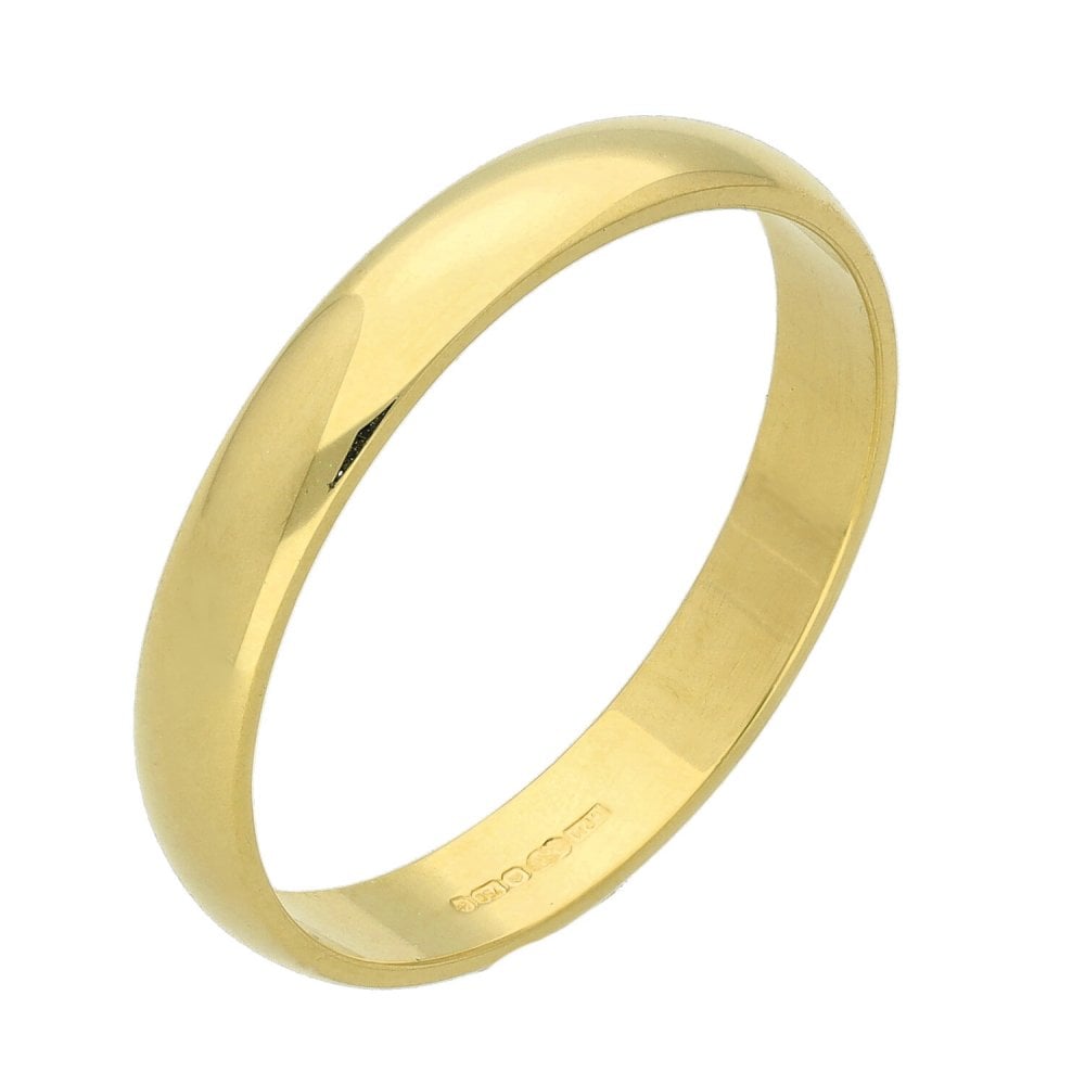 18ct Yellow Gold 3mm D-Shape Wedding Ring  - Size P