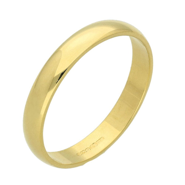18ct Yellow Gold 3mm D-Shape Wedding Ring  - Size P