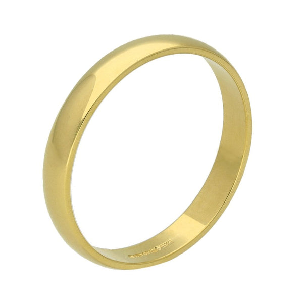 18ct Yellow Gold 3mm D-Shape Wedding Ring  - Size P