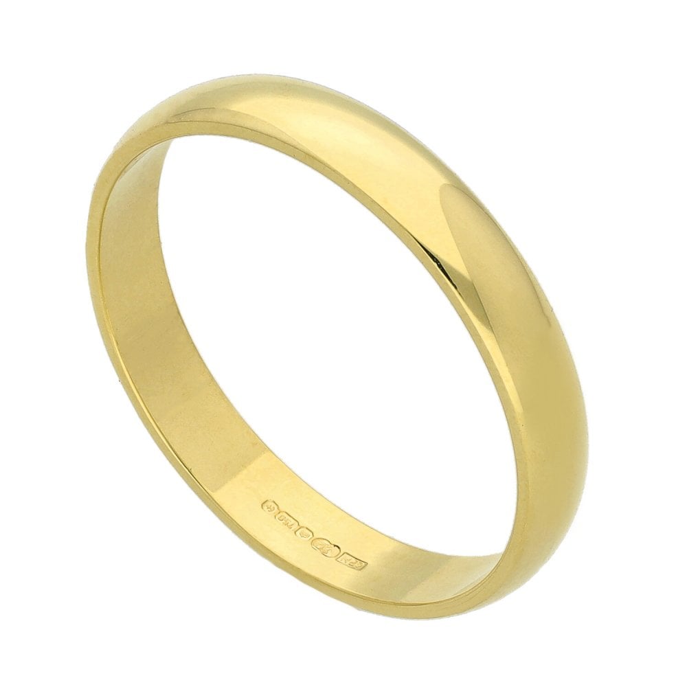 18ct Yellow Gold 3mm D-Shape Wedding Ring  - Size P