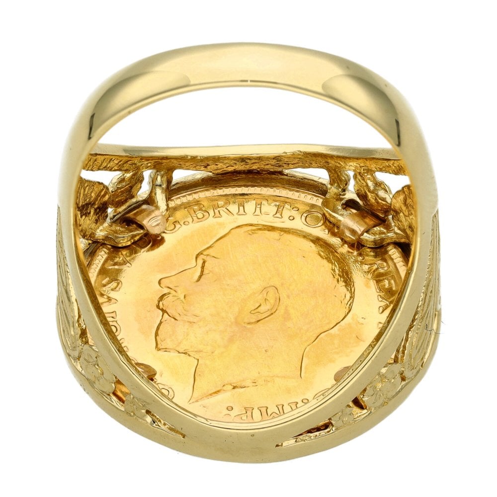 1912 Yellow Gold Full Sovereign Coin Mounted Ring - Size V