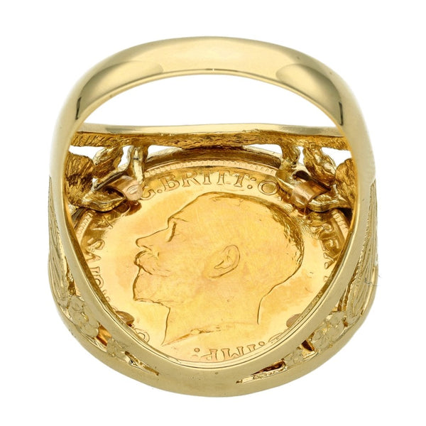 1912 Yellow Gold Full Sovereign Coin Mounted Ring - Size V