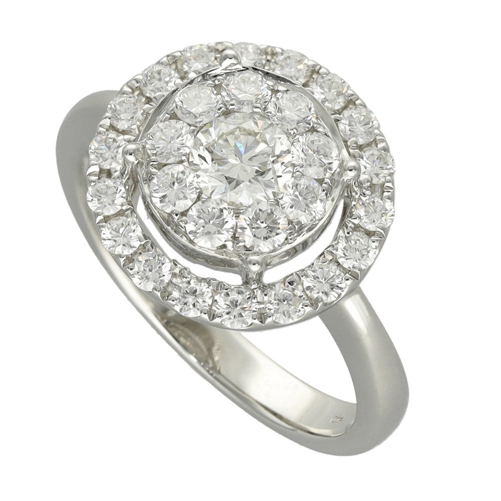 18ct White Gold 1.35ct Diamond Halo Cluster Ring