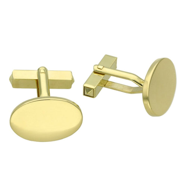Mens 9ct Yellow Gold Plain Oval Shape Cufflinks - 12.2g