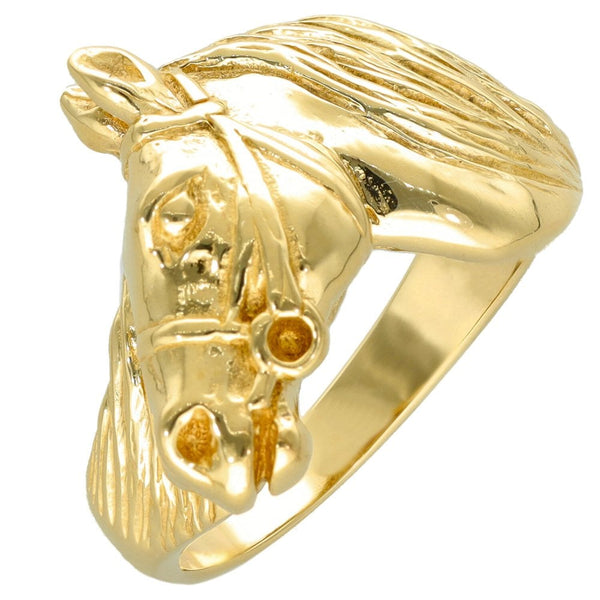 9ct Yellow Gold Horse Head Ring - Size X