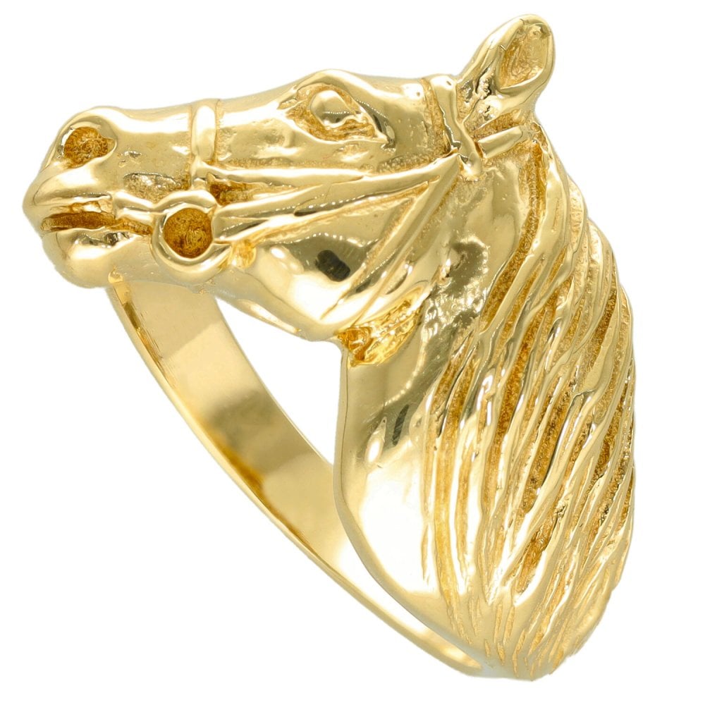 9ct Yellow Gold Horse Head Ring - Size X