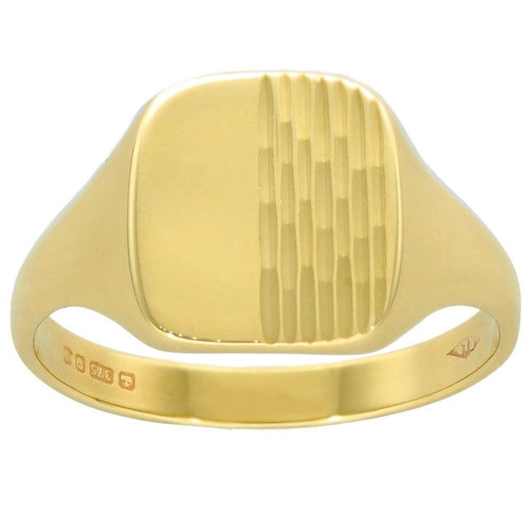 9ct Yellow Gold Half Engraved Signet Ring - Size V