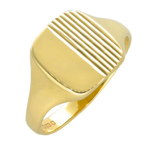 9ct Yellow Gold Half Engraved Signet Ring - Size V