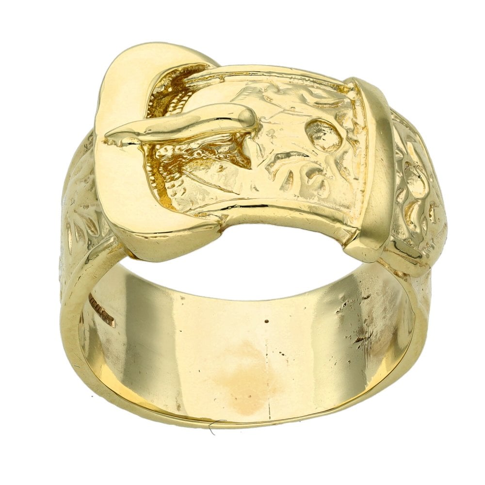 9ct Yellow Gold Patterned Buckle Ring - Size Y