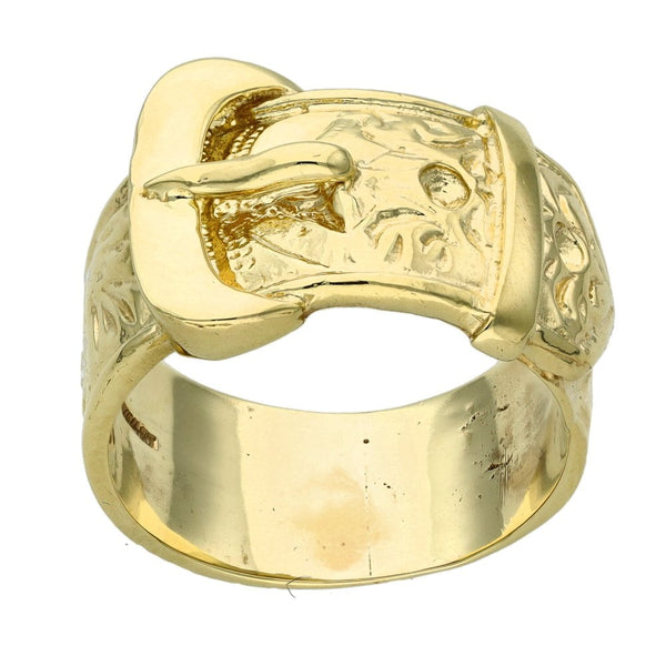 9ct Yellow Gold Patterned Buckle Ring - Size Y
