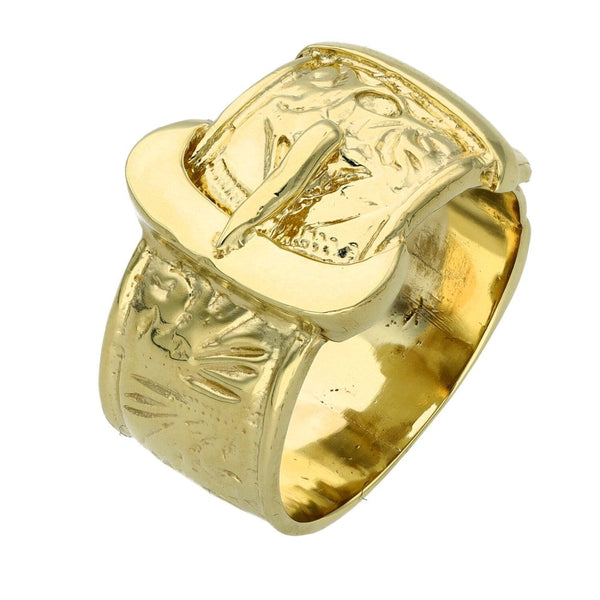 9ct Yellow Gold Patterned Buckle Ring - Size Y