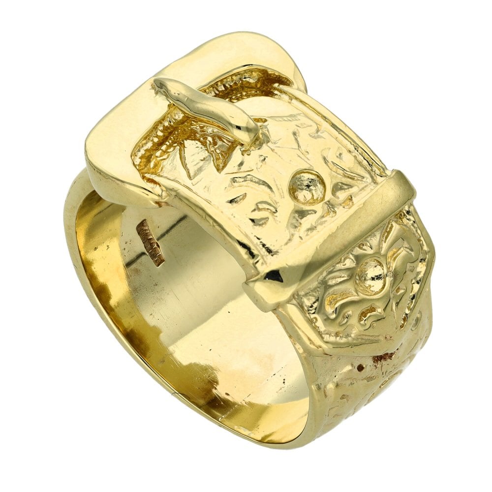 9ct Yellow Gold Patterned Buckle Ring - Size Y
