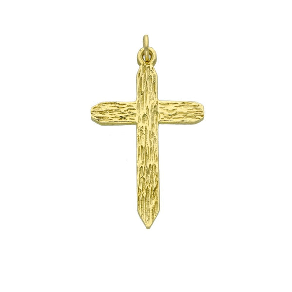 9ct Yellow Gold Bark Effect Cross - 2.1g