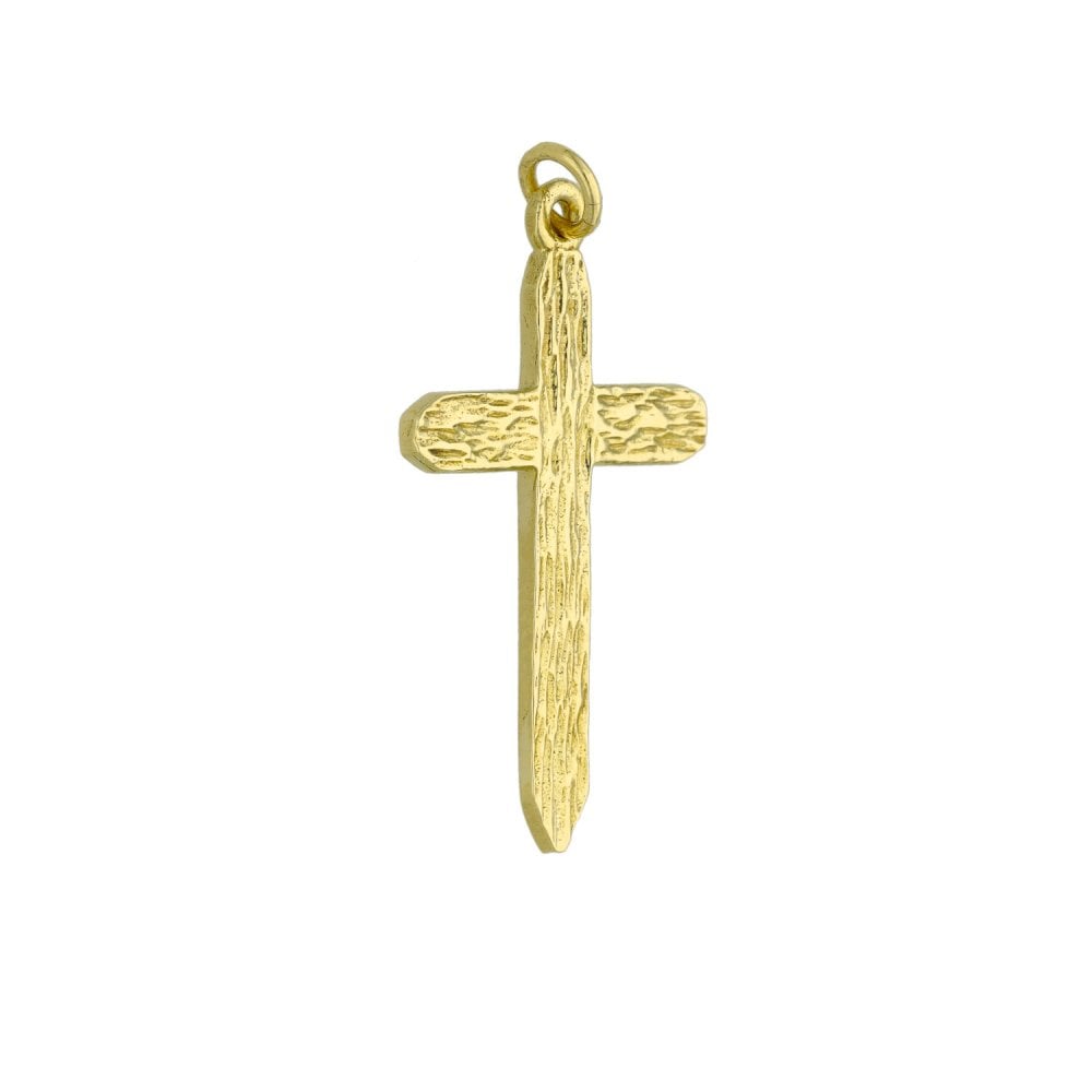 9ct Yellow Gold Bark Effect Cross - 2.1g