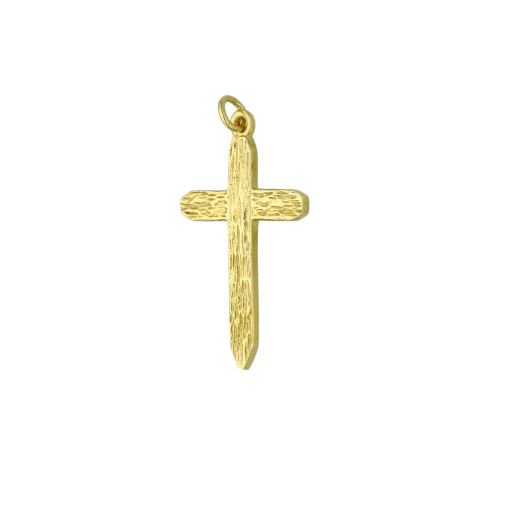 9ct Yellow Gold Bark Effect Cross - 2.1g