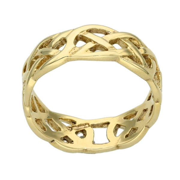 9ct Yellow Gold Open Celtic Wedding Band Ring - Size R