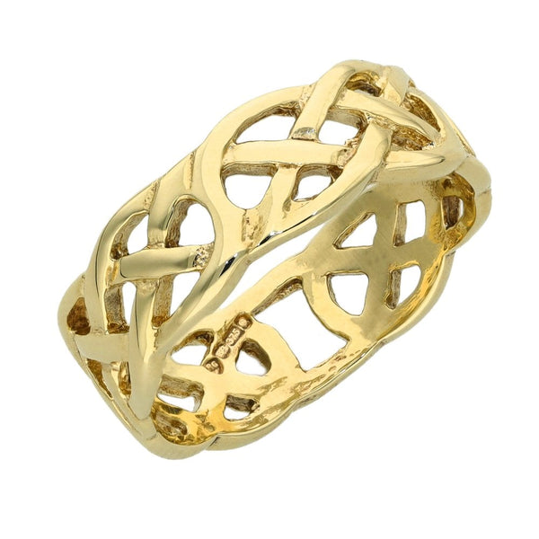 9ct Yellow Gold Open Celtic Wedding Band Ring - Size R