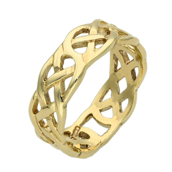 9ct Yellow Gold Open Celtic Wedding Band Ring - Size R