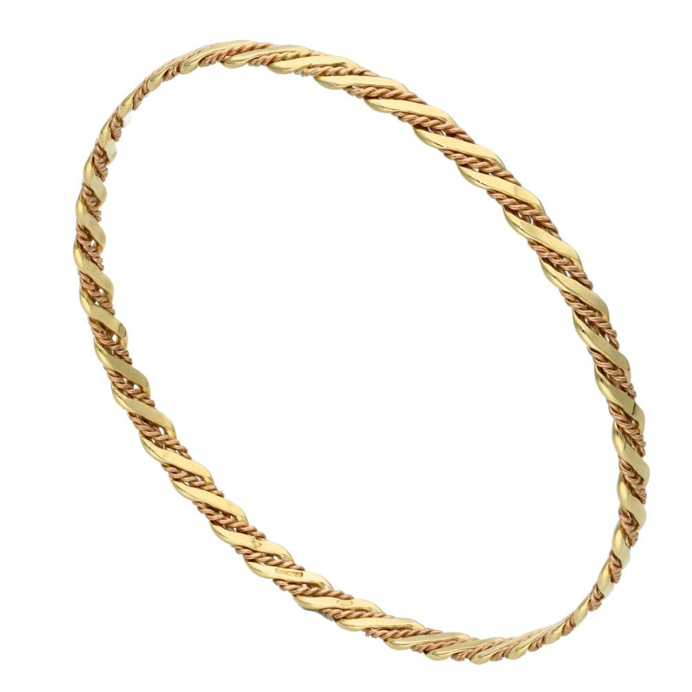 Ladies 9ct Rose & Yellow Gold Twist Style Bangle - 7.3g