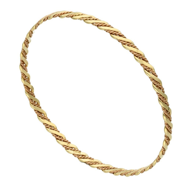 Ladies 9ct Rose & Yellow Gold Twist Style Bangle - 7.3g