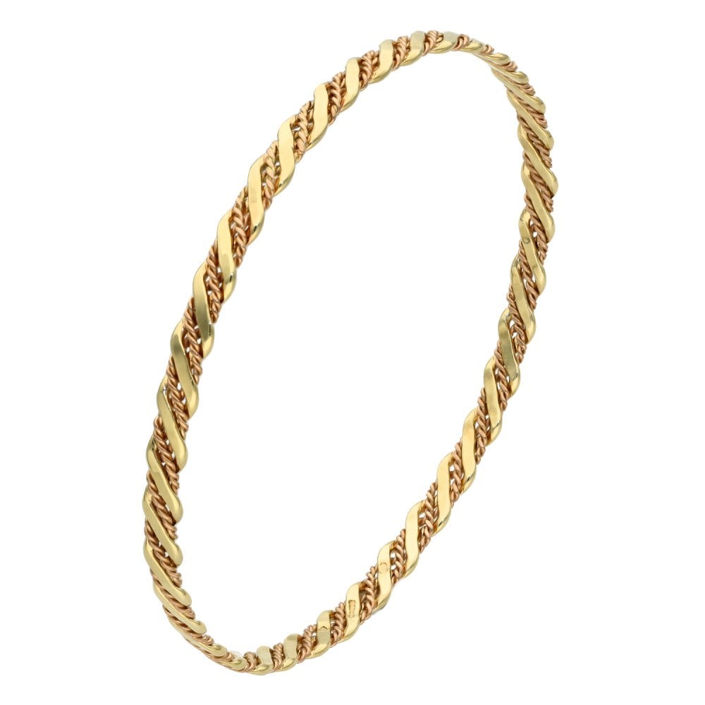 Ladies 9ct Rose & Yellow Gold Twist Style Bangle - 7.3g