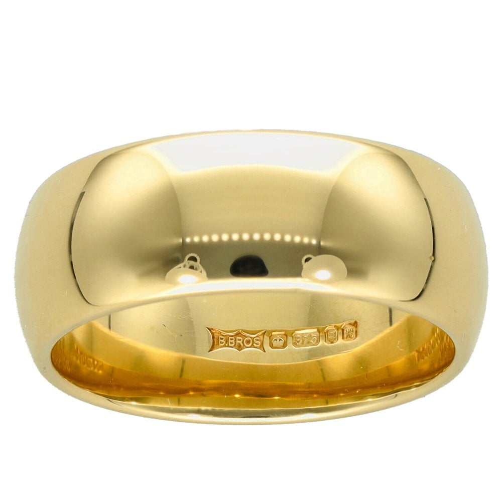9ct Yellow Gold 8mm D-Shape Wedding Ring - Size U