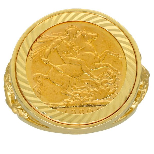 Yellow Gold 1900 Full Sovereign Coin Mounted Ring - 15.1g