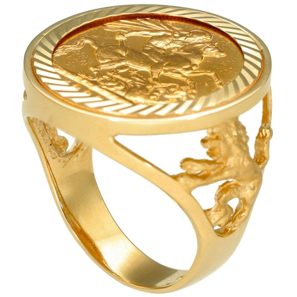 Yellow Gold 1900 Full Sovereign Coin Mounted Ring - 15.1g