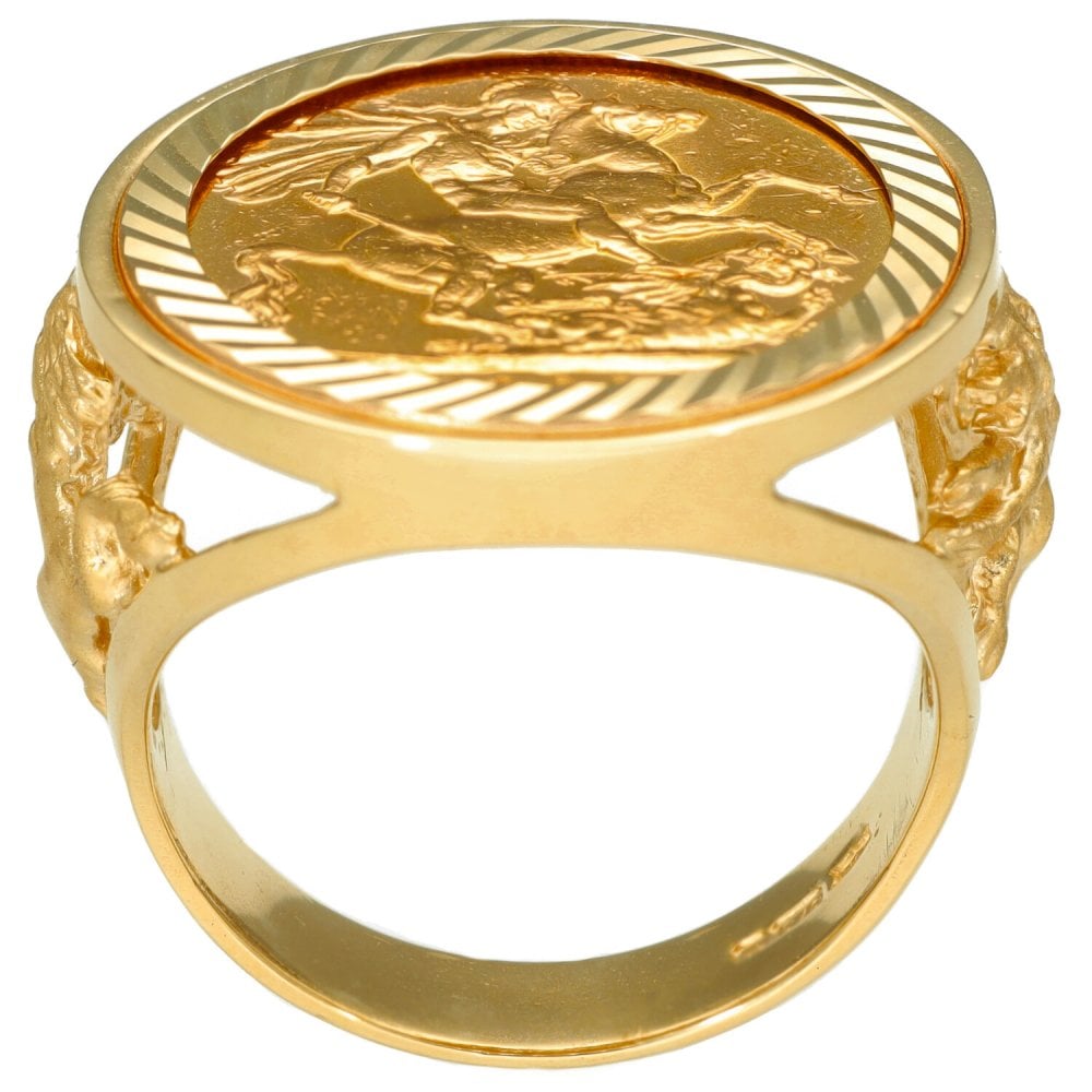 Yellow Gold 1900 Full Sovereign Coin Mounted Ring - 15.1g